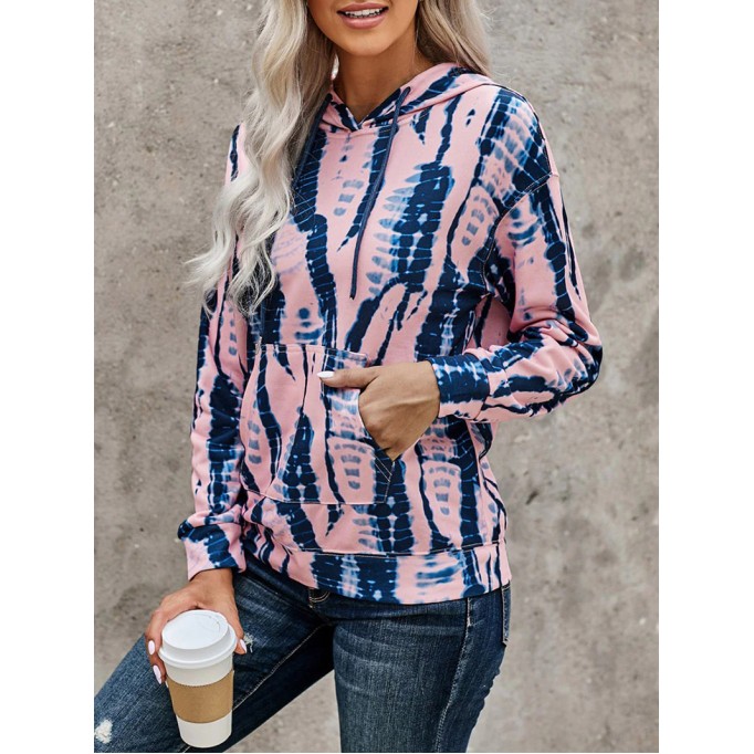 Casual Tie Dye Contrast Long Sleeve Hoodie