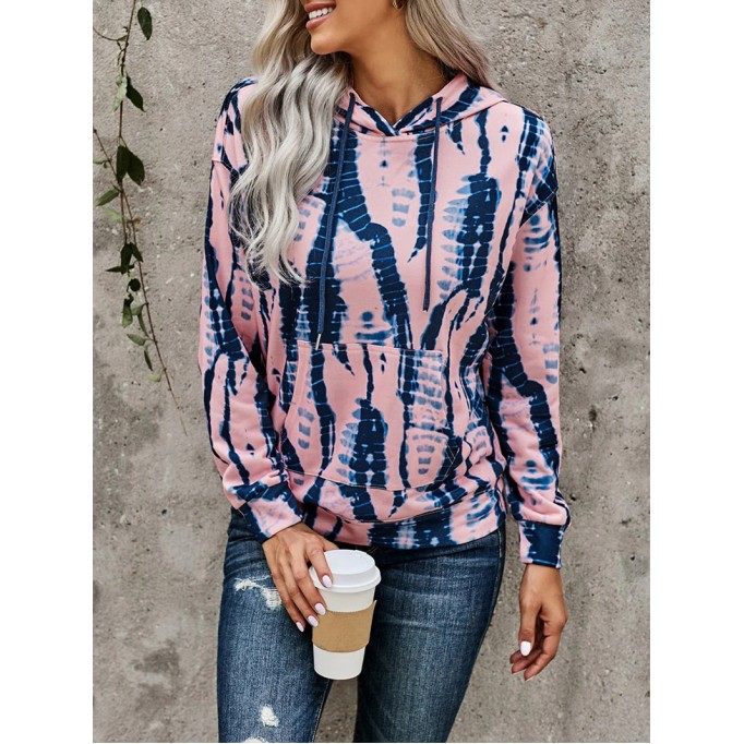 Casual Tie Dye Contrast Long Sleeve Hoodie