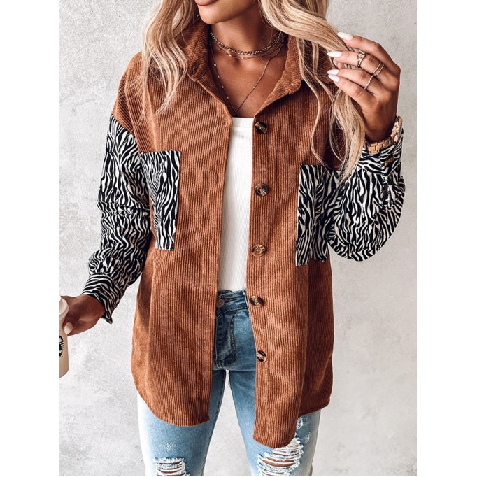Casual zebra print corduroy jacket