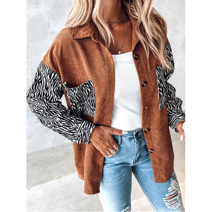 Casual zebra print corduroy jacket