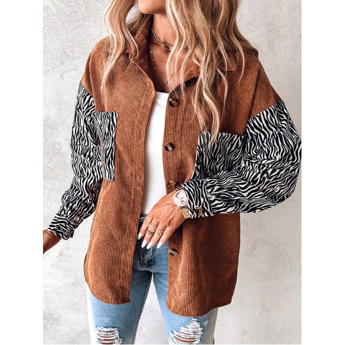 Casual zebra print corduroy jacket