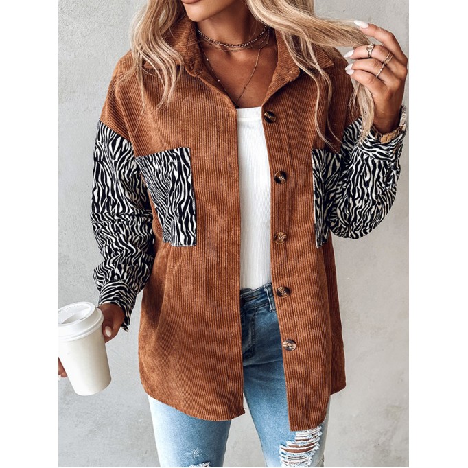 Casual zebra print corduroy jacket