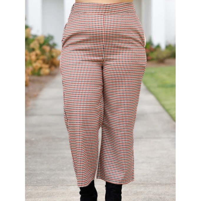 Checkered cropped straight leg pants