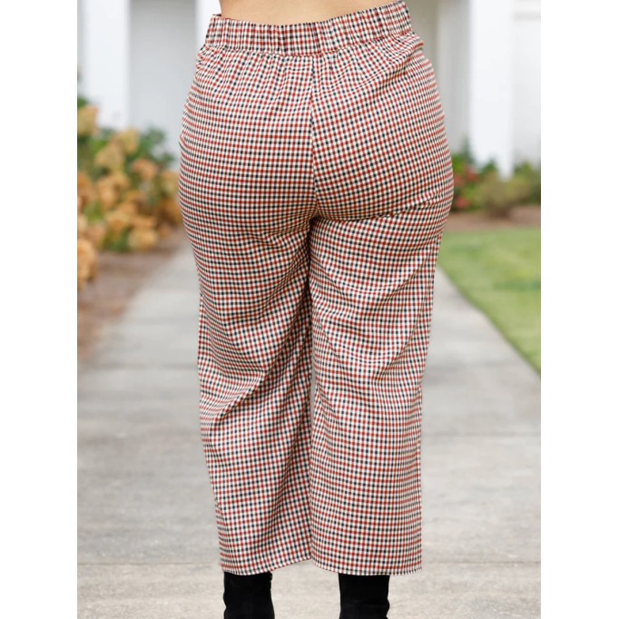 Checkered cropped straight leg pants