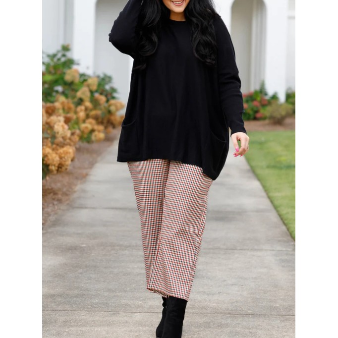 Checkered cropped straight leg pants