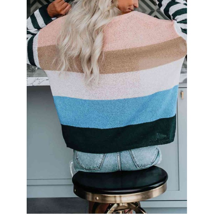 Color Block Boat Neck Dropped Shoulder Sweater