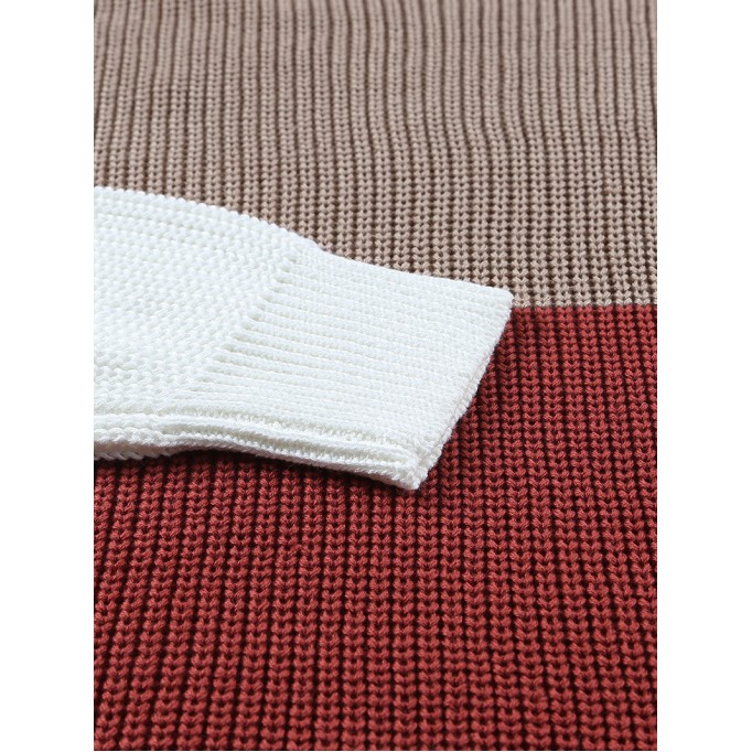 Color Block Knitted O-neck Pullover Sweater