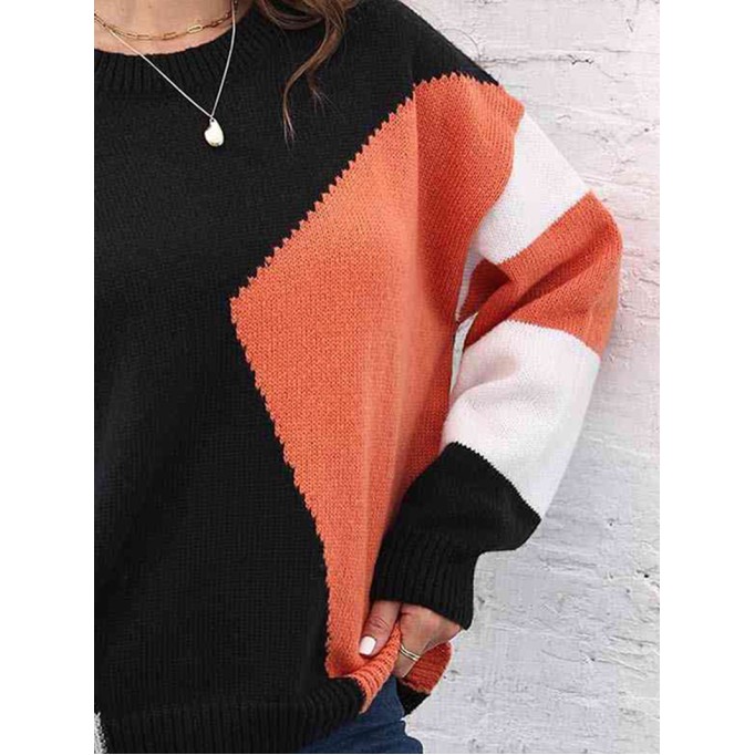 Color Block Round Neck Sweater