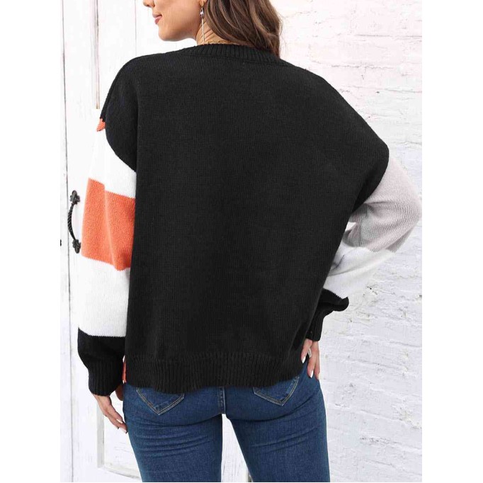 Color Block Round Neck Sweater