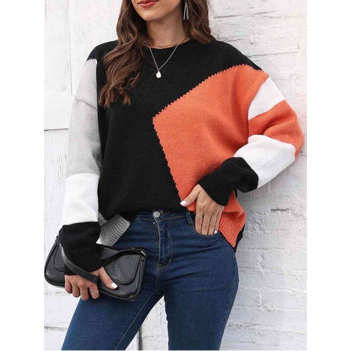 Color Block Round Neck Sweater