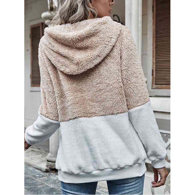 Contrast Drawstring Long Sleeve Hoodie