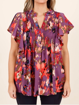Contrast pattern ruffled short sleeved shirt