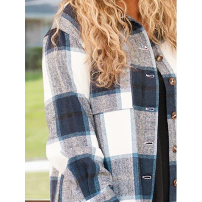 Contrast plaid button mid length jacket