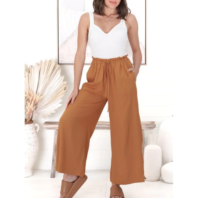 Cotton and linen high-waisted trousers