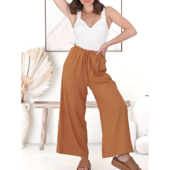 Cotton and linen high-waisted trousers