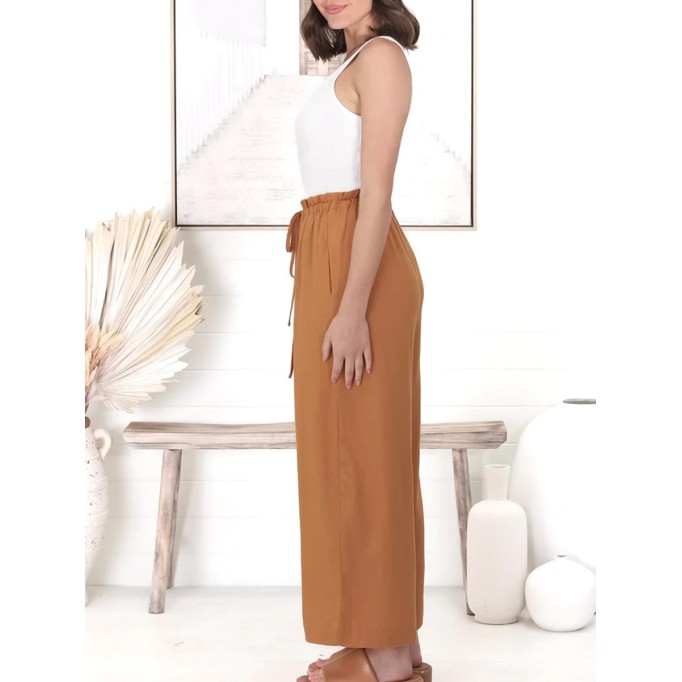 Cotton and linen high-waisted trousers