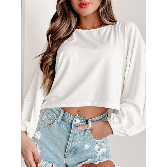 Crew-neck long-sleeved baggy bat-sleeved shirt