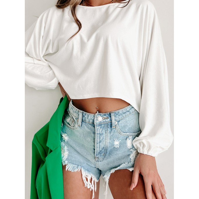 Crew-neck long-sleeved baggy bat-sleeved shirt