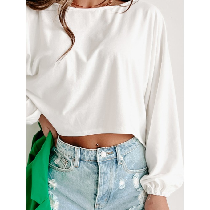 Crew-neck long-sleeved baggy bat-sleeved shirt