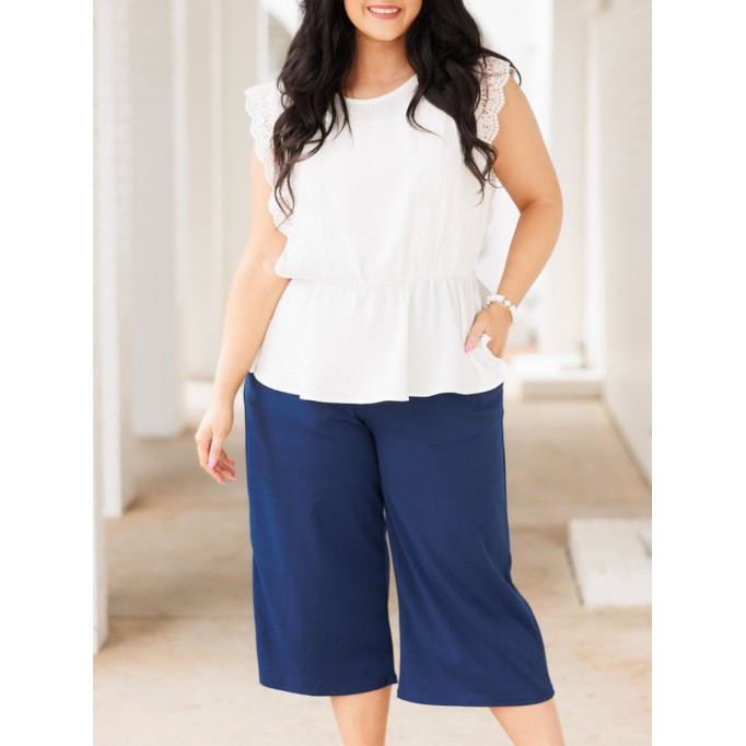 Dark blue loose cropped straight leg pants
