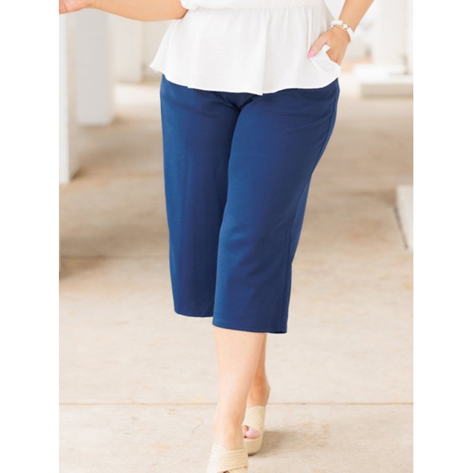 Dark blue loose cropped straight leg pants