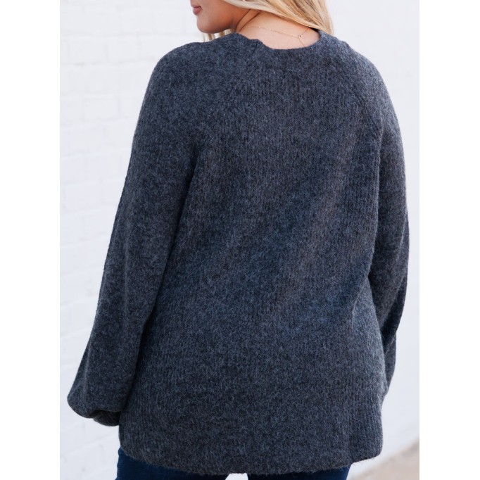 Dark gray lantern sleeved loose knit sweater