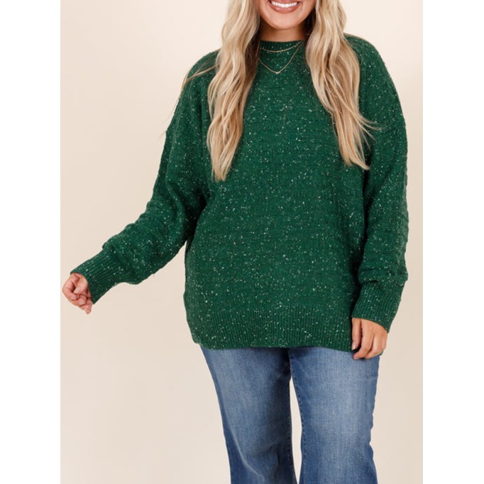 Dark green bright silk loose knit sweater