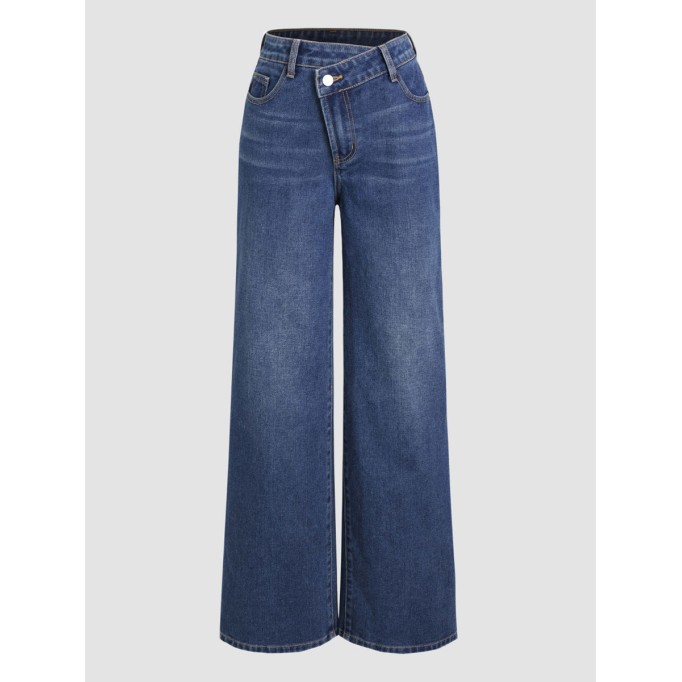 Denim High Waist Pocket Wide Leg Jeans