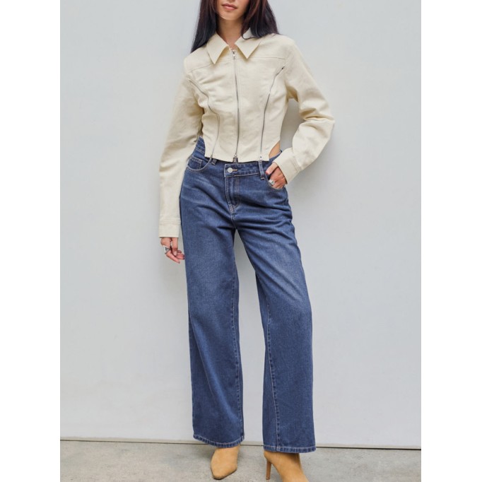 Denim High Waist Pocket Wide Leg Jeans
