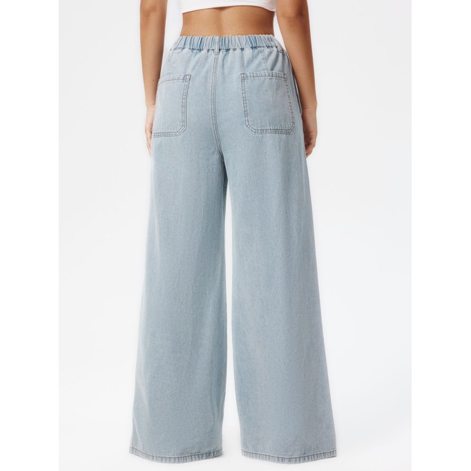Denim High Waist Solid Tie Front Wide Leg