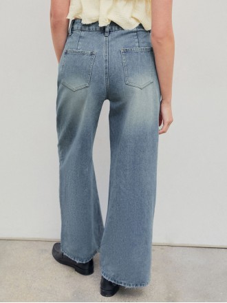 Denim Pleated Straight Leg Jeans
