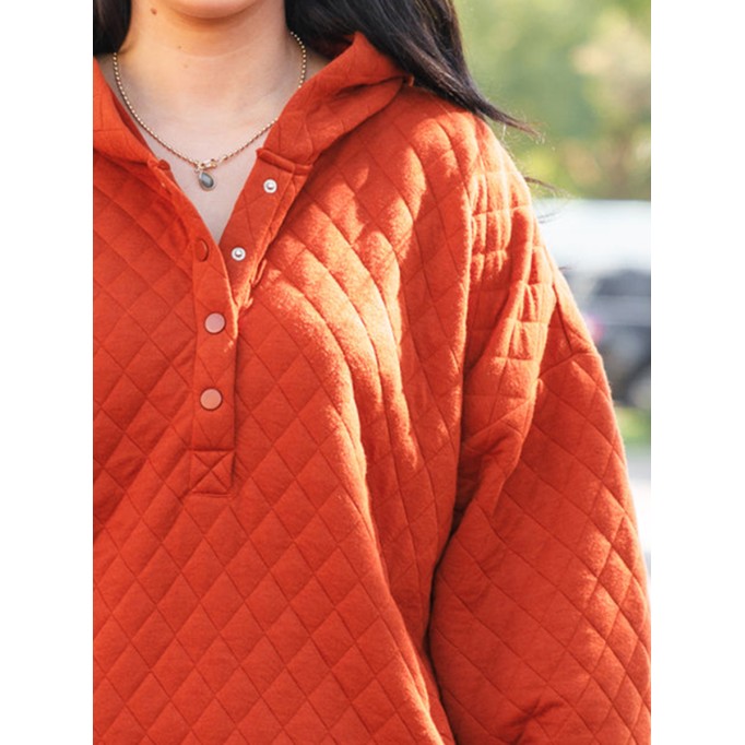 Diamond plaid button loose fitting hoodie