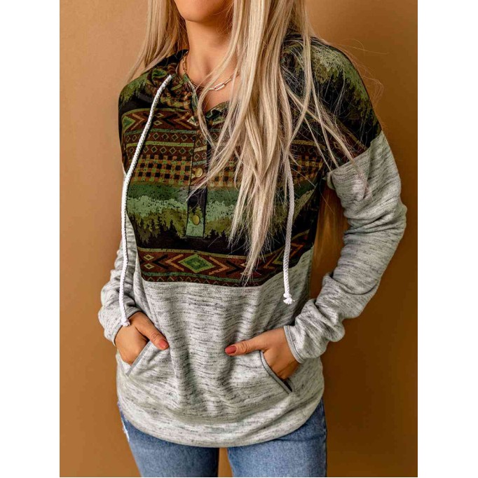 Drawstring Dropped Shoulder Hoodie with Pockets