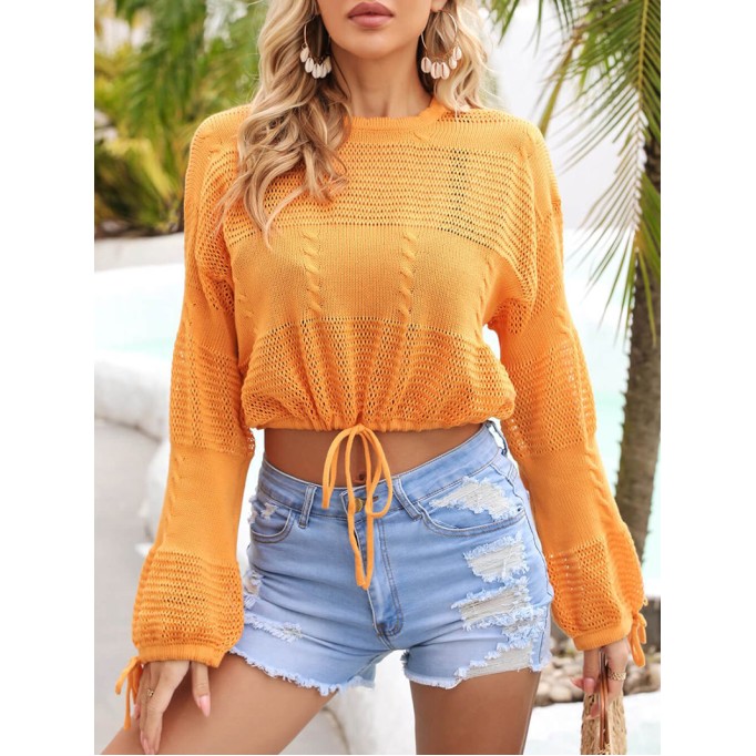 Drawstring hem round neck short smock