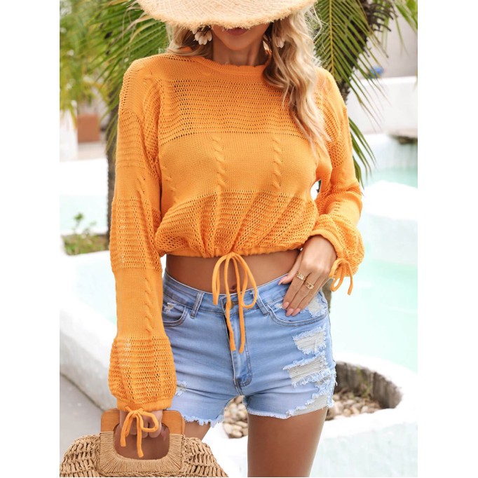 Drawstring hem round neck short smock