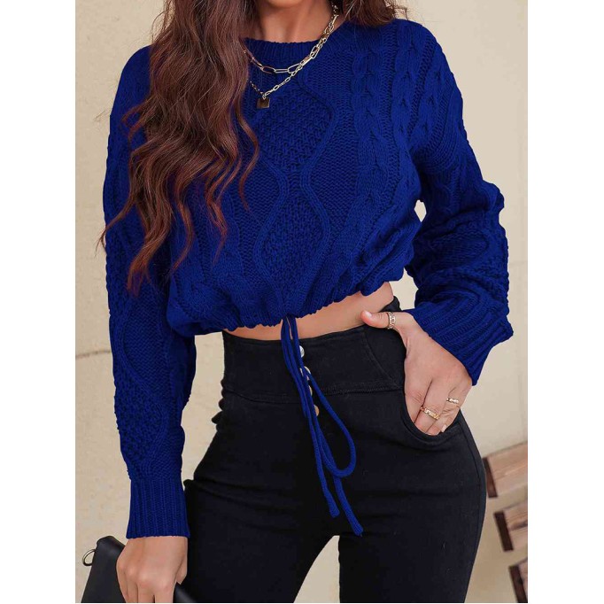 Drawstring Round Neck Sweater