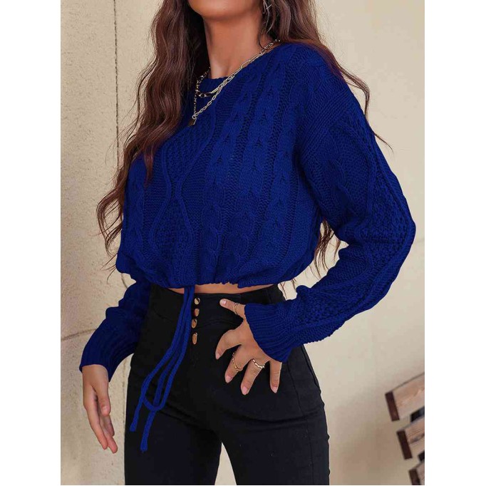Drawstring Round Neck Sweater