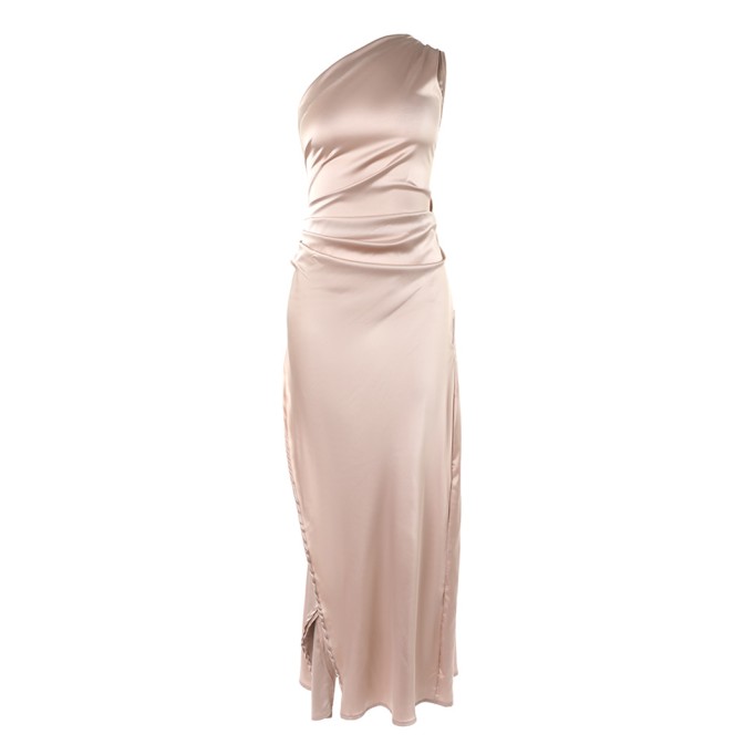 Elegant off-shoulder slit solid color dress
