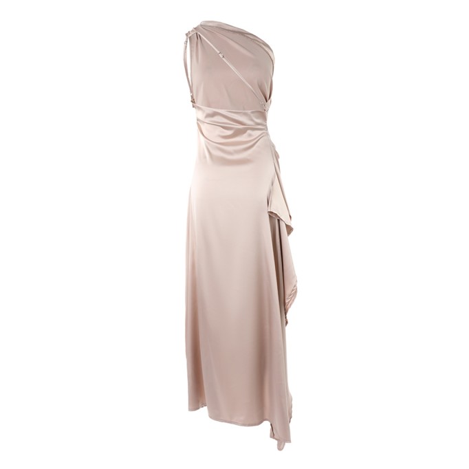 Elegant off-shoulder slit solid color dress