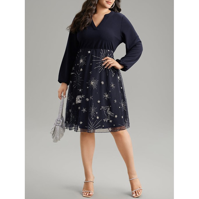 Elegant senior chiffon patchwork dress
