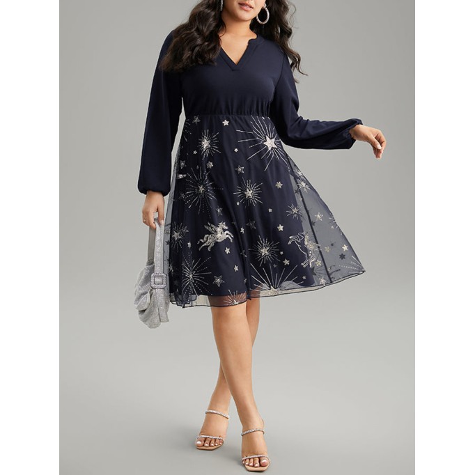 Elegant senior chiffon patchwork dress