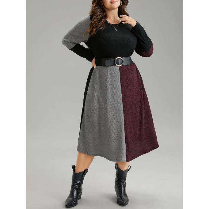 Elegant senior color combination waist dress MIDI skirt