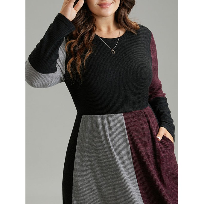 Elegant senior color combination waist dress MIDI skirt