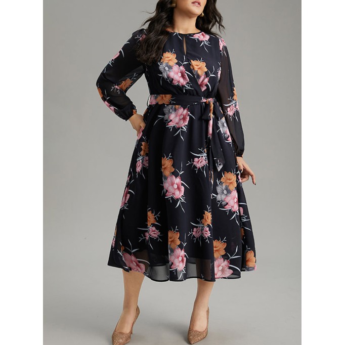 Elegant senior floral waist dress MIDI skirt
