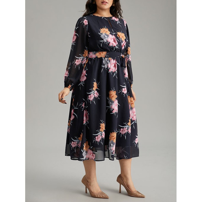 Elegant senior floral waist dress MIDI skirt