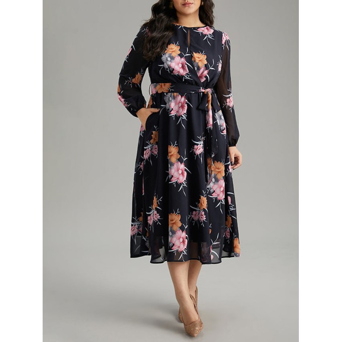 Elegant senior floral waist dress MIDI skirt