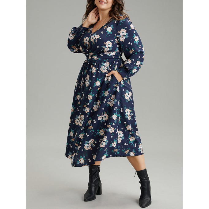 Elegant senior waist cut floral dress MIDI skirt