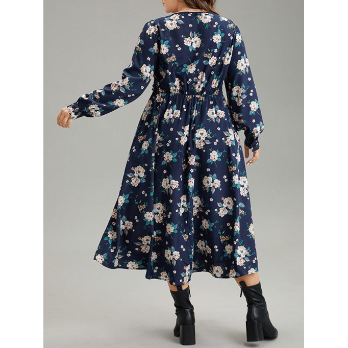 Elegant senior waist cut floral dress MIDI skirt
