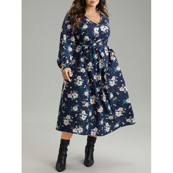 Elegant senior waist cut floral dress MIDI skirt