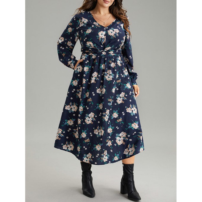 Elegant senior waist cut floral dress MIDI skirt